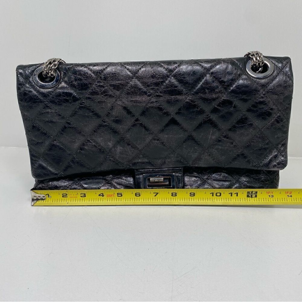 Chanel reissue 2.55 Flag Bag Quilted Glazed Calf Skin Silver Jumbo - Picture 11 of 12